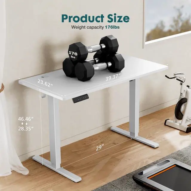 Alt view image 6 of 7 - SMUG Standing Desk, Adjustable Height Electric Sit Stand Up Down Computer Table, 40x24 Inch Ergonomic Rising Desks for Work Office Home, Modern Lift Motorized Gaming Desktop Workstation, White