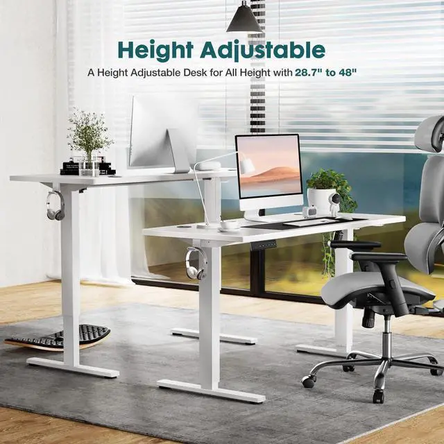 Alt view image 3 of 7 - SMUG Standing Desk, Adjustable Height Electric Sit Stand Up Down Computer Table, 40x24 Inch Ergonomic Rising Desks for Work Office Home, Modern Lift Motorized Gaming Desktop Workstation, White
