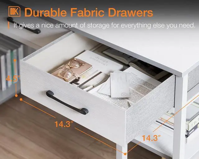 Alt view image 6 of 7 - Office Small Computer Desk: Home Table with Fabric Drawers & Storage Shelves, Modern Writing Desk, White, 48"x16"