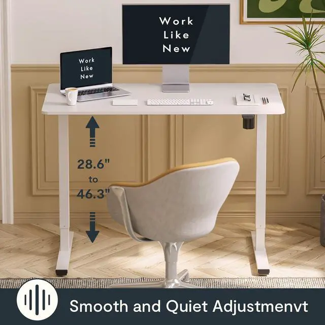 Alt view image 5 of 7 - FLEXISPOT Adjustable Height Desk 40 x 24 Inches Whole Piece Desktop Small Standing Desk for Small Space Electric Sit Stand Home Office Table (White Frame + White Desktop)
