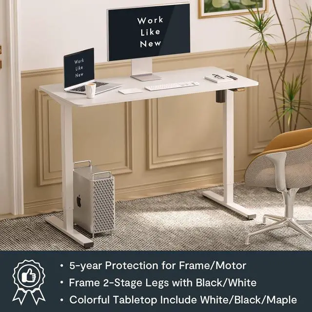 Alt view image 6 of 7 - FLEXISPOT Adjustable Height Desk 40 x 24 Inches Whole Piece Desktop Small Standing Desk for Small Space Electric Sit Stand Home Office Table (White Frame + White Desktop)