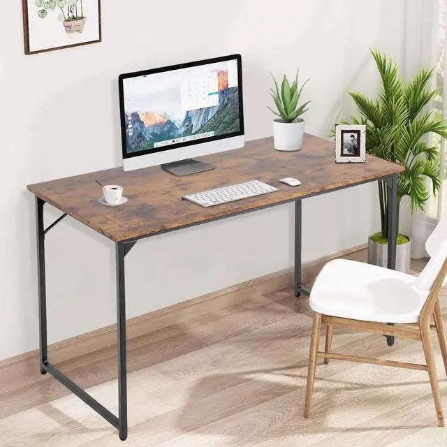 Alt view image 2 of 7 - Computer Desk 47 inch Length Study Writing Table, Adjustable feet, Modern Furniture for Home Office, Brown