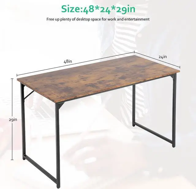Alt view image 3 of 7 - Computer Desk 47 inch Length Study Writing Table, Adjustable feet, Modern Furniture for Home Office, Brown