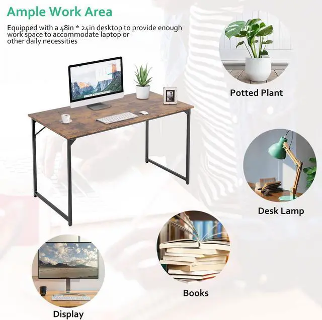 Alt view image 6 of 7 - Computer Desk 47 inch Length Study Writing Table, Adjustable feet, Modern Furniture for Home Office, Brown