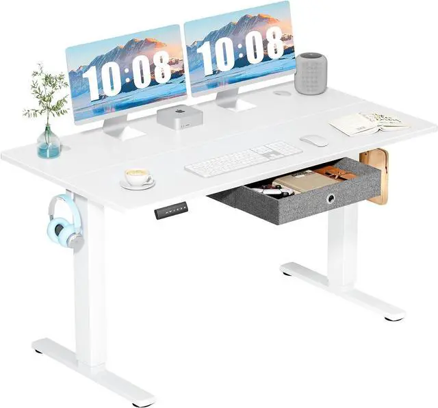 Main image of Standing Desk with Drawer, Electric Desk Adjustable Height with Storage, 55 x 24 Inches Ergonomic Adjustable Desk with Memory Preset, Computer Desk Stand Up Desk for Home Office, White