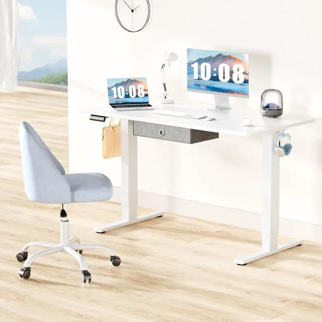 Alt view image 2 of 7 - Standing Desk with Drawer, Electric Desk Adjustable Height with Storage, 55 x 24 Inches Ergonomic Adjustable Desk with Memory Preset, Computer Desk Stand Up Desk for Home Office, White