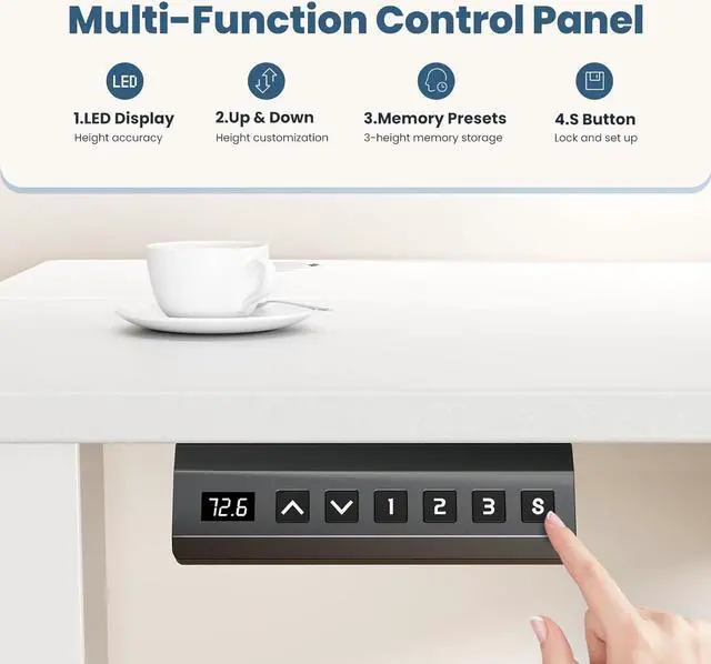 Alt view image 5 of 7 - Standing Desk with Drawer, Electric Desk Adjustable Height with Storage, 55 x 24 Inches Ergonomic Adjustable Desk with Memory Preset, Computer Desk Stand Up Desk for Home Office, White