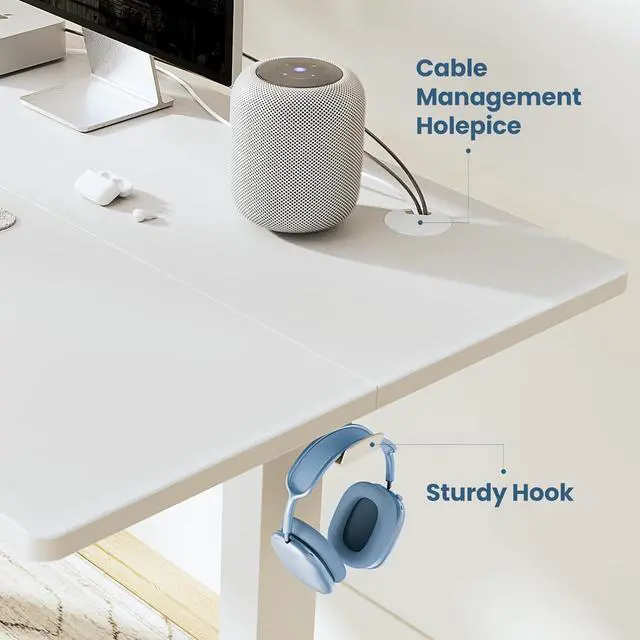 Alt view image 7 of 7 - Standing Desk with Drawer, Electric Desk Adjustable Height with Storage, 55 x 24 Inches Ergonomic Adjustable Desk with Memory Preset, Computer Desk Stand Up Desk for Home Office, White