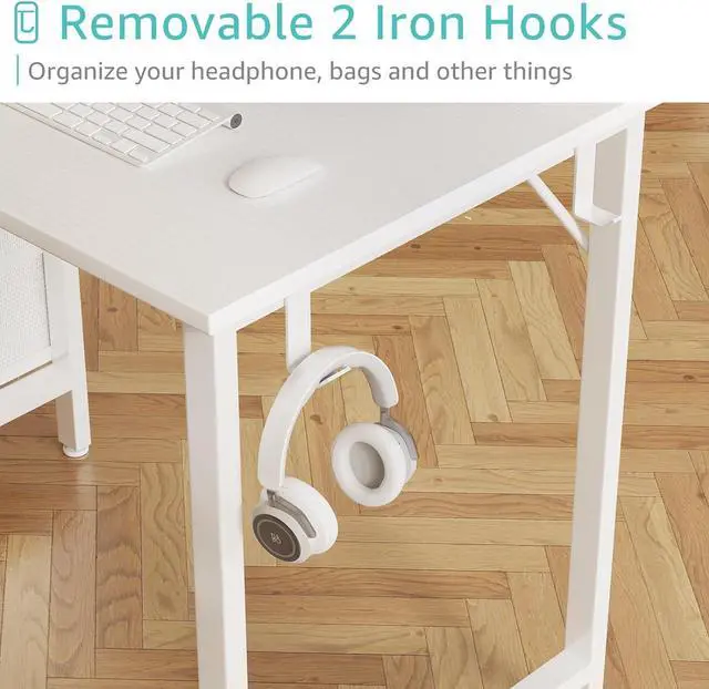 Alt view image 6 of 7 - White Computer Desk with Drawers - 47 Inch Study Work Writing Desk for Home Office Bedroom, Simple Modern Cute PC Desks with Fabric Drawer, White