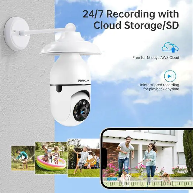 Alt view image 7 of 7 - WESECUU Light Bulb Security Camera -5G& 2.4GHz WiFi 2K Security Cameras Wireless Outdoor Motion Detection and Alarm,Two-Way Talk,Color Night Vision,Human Detection, Bulb Camera Compatible with Alexa