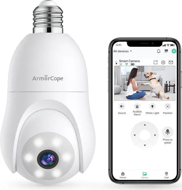 Main image of 2K Light Bulb Security Camera 2.4GHz, 360° Motion Tracking Wireless Security Camera Outside, Full-Color Night Vision Indoor/Outdoor Camera, SD&Cloud Storage, E27/E26 Light Socket Camera