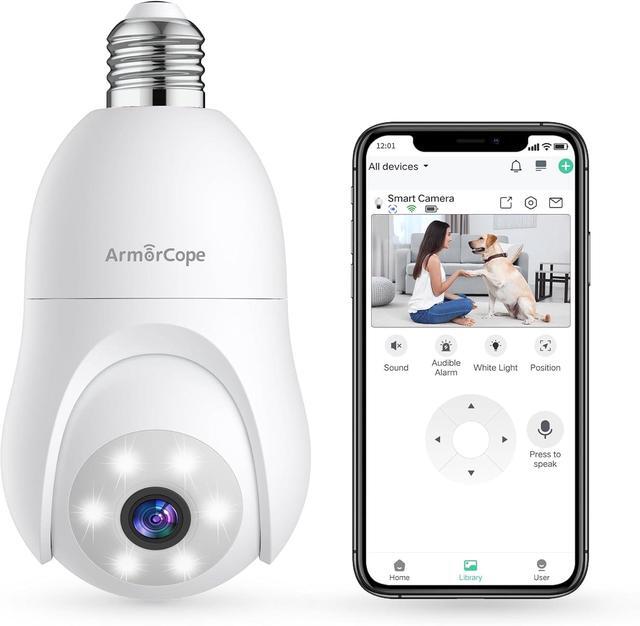 2-Pack Light Bulb Security Camera - 360° PTZ, 10X Zoom, Color Night Vision, 2.4G WiFi, Motion Tracking, Two-Way Talk