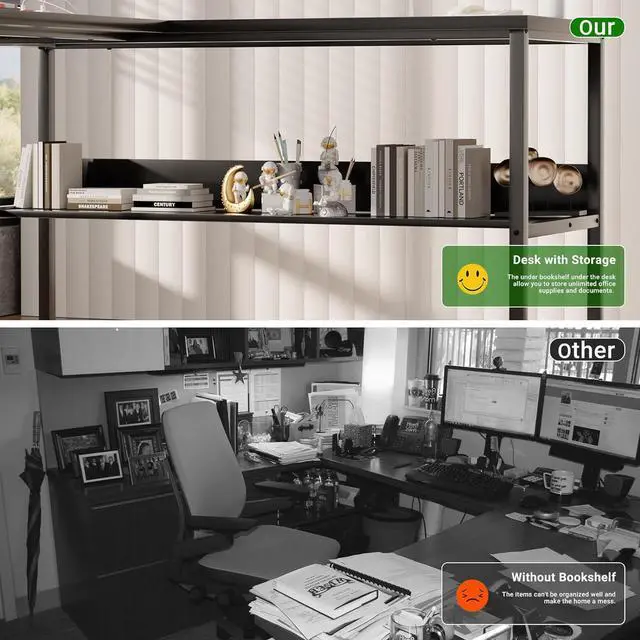 Alt view image 5 of 7 - Reversible L Shaped Desk with Magic Power Outlets and USB Charging Ports, Sturdy Corner Computer Desk with Storage Shelves, Gaming Table Home Office Desk, Easy to Assemble, Black