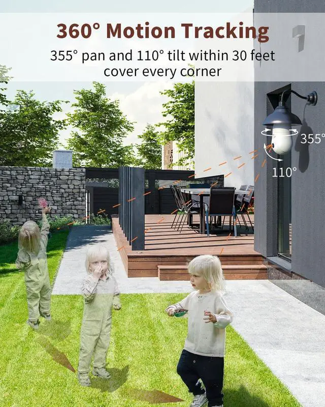 Alt view image 3 of 7 - 2K Light Bulb Security Camera 2.4GHz, 360° Motion Tracking Wireless Security Camera Outside, Full-Color Night Vision Indoor/Outdoor Camera, SD&Cloud Storage, E27/E26 Light Socket Camera
