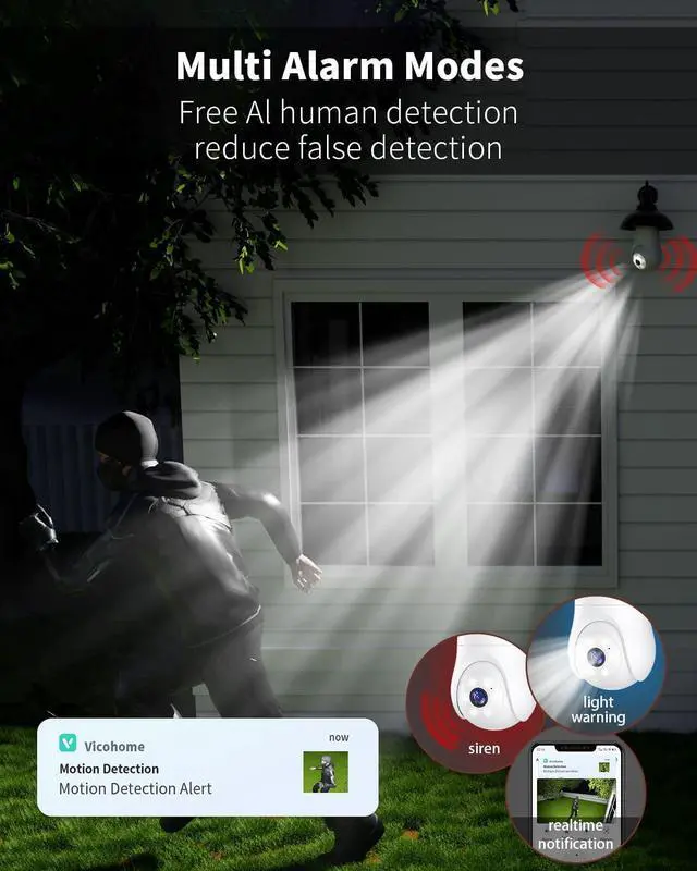 Alt view image 6 of 7 - 2K Light Bulb Security Camera 2.4GHz, 360° Motion Tracking Wireless Security Camera Outside, Full-Color Night Vision Indoor/Outdoor Camera, SD&Cloud Storage, E27/E26 Light Socket Camera