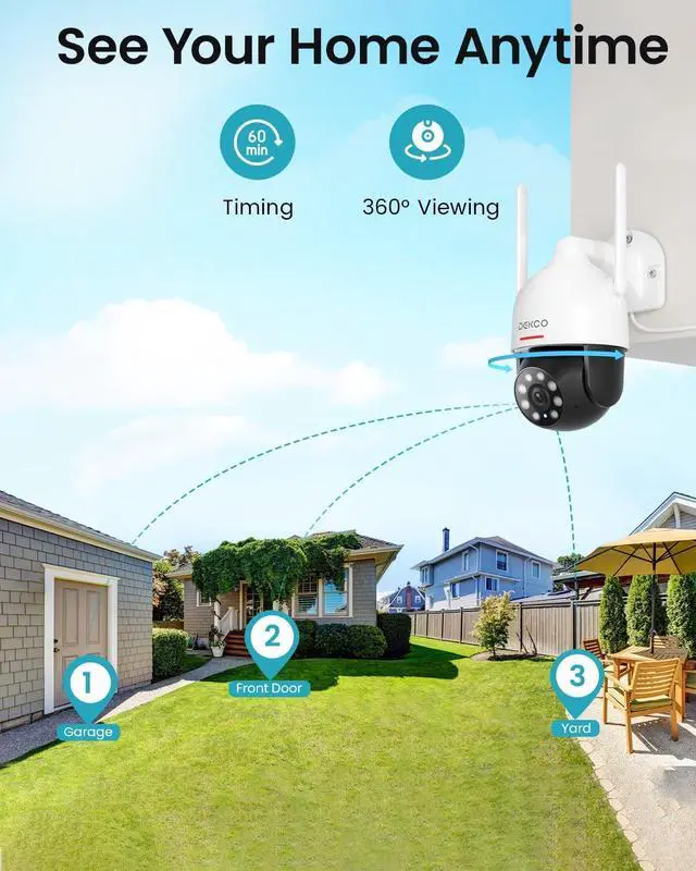Alt view image 4 of 7 - 2K WiFi Surveillance Security Camera Outdoor/Home/Dome, Pan-Tilt 360° View, 3MP, Motion Detection and Siren, 2-Way Audio,Full Color Night Vision, Waterproof