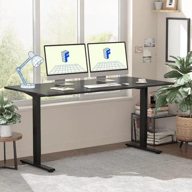 Alt view image 2 of 7 - Standing Desk 55 x 28 Inches Stand Up Desk Workstation Home Office Computer Height Adjustable Desk (Black Frame + 55" Black Top 2 Packages)