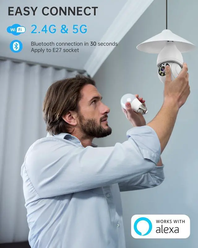 Alt view image 2 of 7 - Light Bulb Security Camera, 5G/2.4G WiFi Security Cameras Wireless Outdoor with Motion Detection and Alarm, Two-Way Talk, Color Night Vision, Human Detection, Bulb Camera Work with Alexa (2 Pack)