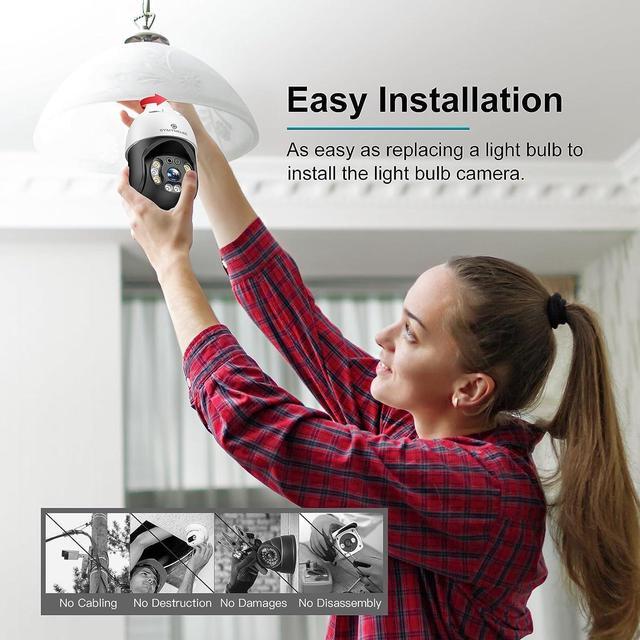 Alt view image 3 of 7 - SYMYNELEC 5GHz/2.4GHz Light Bulb Security Camera Outdoor Waterproof 2.5K, 5G Dual Band Wireless WiFi Light Socket Security Camera, 4MP Smart Cam with Color Night Vision Human Motion Detection Alexa