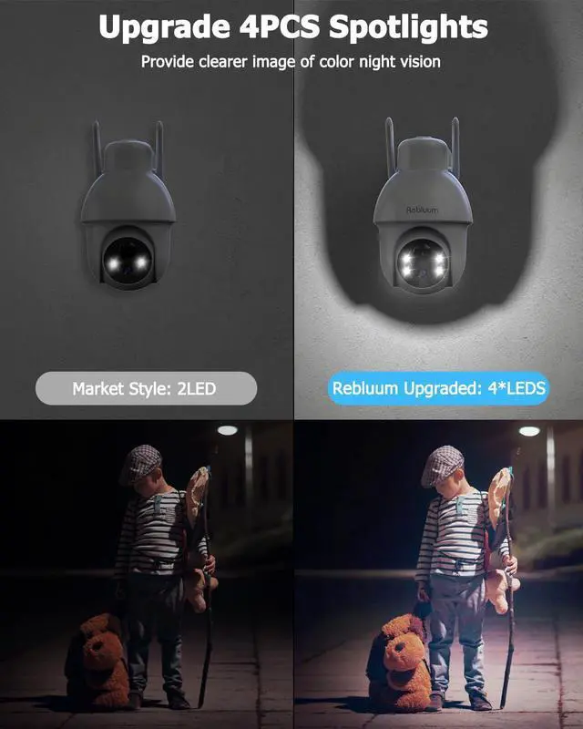Alt view image 2 of 7 - 2K Solar Security Cameras Outdoor Wireless, 2 Pack Outdoor Camera Wireless Solar Powered, Pan Tilt 360°WiFi Camera with Color Night Vision/PIR Sensor/2-Way Audio/Alexa/Google Assistant