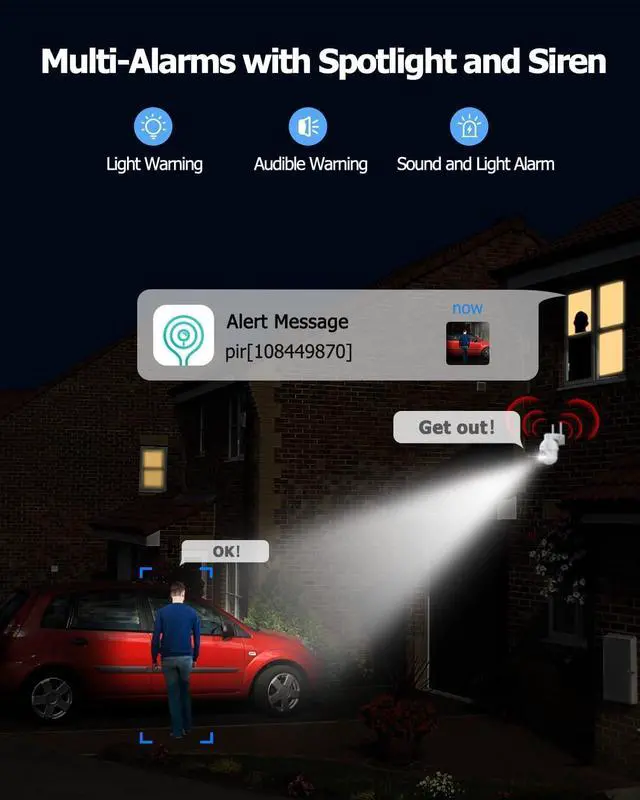 Alt view image 5 of 7 - Security Camera Wireless Outdoor, 2K Solar Security Camera,Battery Powered 360°PTZ Security Camera,Color Night Vision,PIR Motion Detection,2-Way Audio,Compatible with Alexa