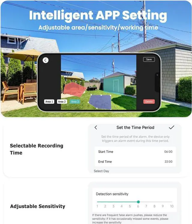 Alt view image 6 of 7 - Security Camera Wireless Outdoor, 2K Solar Security Camera,Battery Powered 360°PTZ Security Camera,Color Night Vision,PIR Motion Detection,2-Way Audio,Compatible with Alexa
