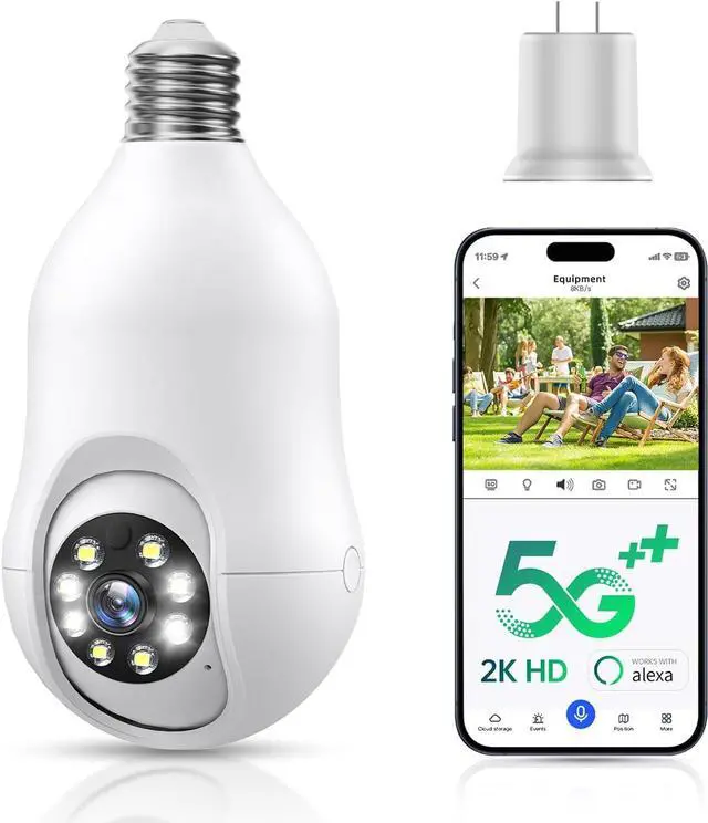 Main image of Light Bulb Security Camera, 5G/2.4GHz WiFi 2K Light Bulb Cameras Outdoor Indoor with E27 Socket, Motion Detection and Siren Alarm,Two-Way Talk,Color Night Vision,Compatible with Alexa
