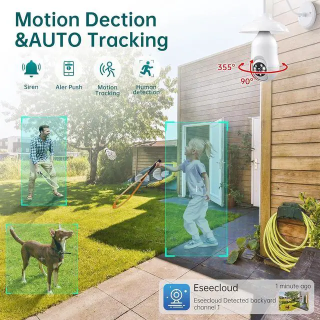 Alt view image 4 of 7 - Light Bulb Security Camera, 5G/2.4GHz WiFi 2K Light Bulb Cameras Outdoor Indoor with E27 Socket, Motion Detection and Siren Alarm,Two-Way Talk,Color Night Vision,Compatible with Alexa