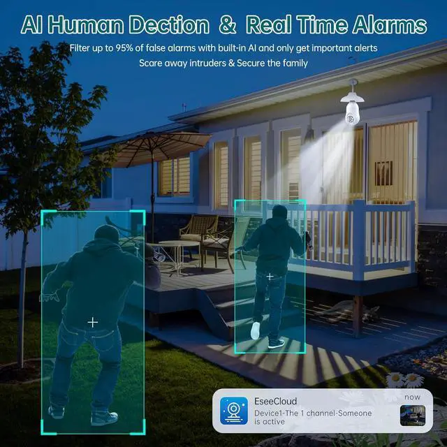 Alt view image 5 of 7 - Light Bulb Security Camera, 5G/2.4GHz WiFi 2K Light Bulb Cameras Outdoor Indoor with E27 Socket, Motion Detection and Siren Alarm,Two-Way Talk,Color Night Vision,Compatible with Alexa