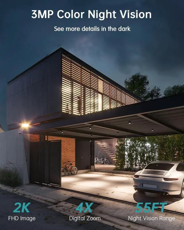 Alt view image 3 of 7 - Security Cameras Wireless Outdoor WiFi with 360° PTZ, 2K Battery Powered Cameras for Home Surveillance, Spotlight & Siren/PIR Detection/3MP Color Night Vision/2-Way Talk/IP66/Cloud/SD