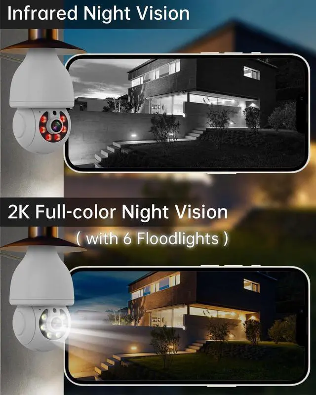 Alt view image 7 of 7 - Light Bulb Security Camera, 5G/2.4G WiFi Security Cameras Wireless Outdoor with Motion Detection and Alarm, Two-Way Talk, Color Night Vision, Human Detection, Bulb Camera Work with Alexa (2 Pack)