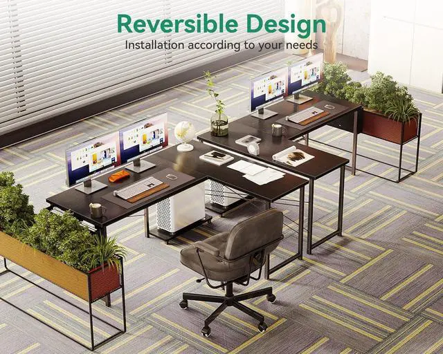 Alt view image 4 of 7 - A L Shaped Desk, 50 Inch Computer Desk with Storage Bag, Reversible Home Office Desk with Host Stand, Black Corner Table for Bedroom Studio, Modern Wood PC Desk for Study Work