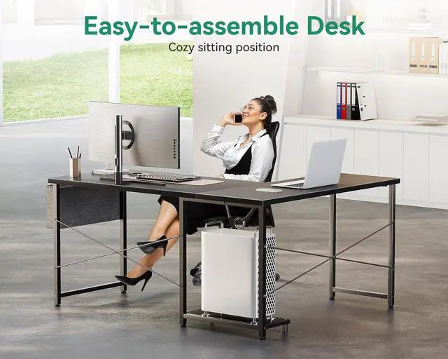 Alt view image 5 of 7 - A L Shaped Desk, 50 Inch Computer Desk with Storage Bag, Reversible Home Office Desk with Host Stand, Black Corner Table for Bedroom Studio, Modern Wood PC Desk for Study Work