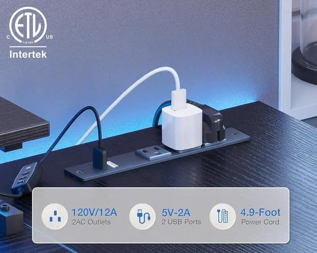 Alt view image 5 of 7 - 48 Inch Gaming Desk with USB Charging Ports and LED Lights, Reversible L Shaped Computer Desk with Storage Shelves & Monitor Stand, Corner Gamer Desk Table with Power Outlets, Black