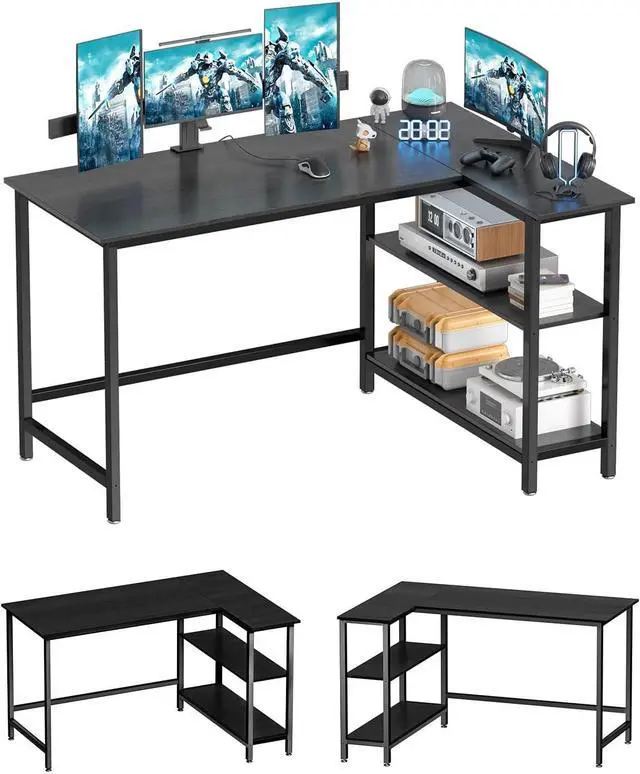 Main image of L Shaped Desk - 39" Home Office Computer Desk with Shelf, Gaming Desk Corner Table for Work, Writing and Study, Space-Saving, Black