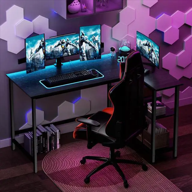 Alt view image 5 of 6 - L Shaped Desk - 39" Home Office Computer Desk with Shelf, Gaming Desk Corner Table for Work, Writing and Study, Space-Saving, Black