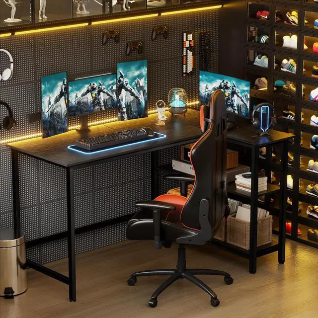 Alt view image 4 of 6 - L Shaped Desk - 39" Home Office Computer Desk with Shelf, Gaming Desk Corner Table for Work, Writing and Study, Space-Saving, Black
