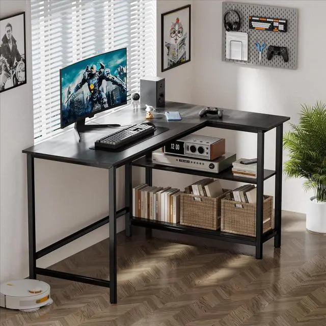 Alt view image 6 of 6 - L Shaped Desk - 39" Home Office Computer Desk with Shelf, Gaming Desk Corner Table for Work, Writing and Study, Space-Saving, Black