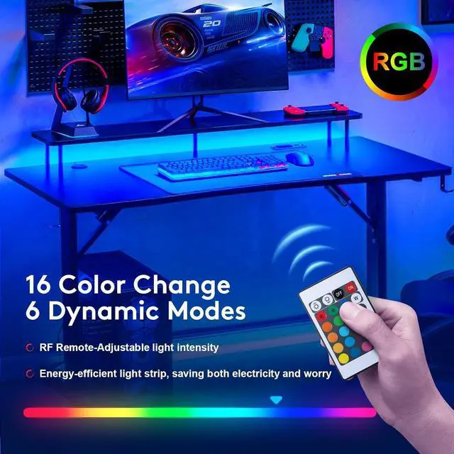 Alt view image 7 of 7 - GTRACING 55 Inch Gaming Desk, Computer Gamer Desk with Monitor Stand, Ergonomic Carbon Fiber Surface Gaming Table with Power Outlet and Mouse Pad for Home Office, RGB