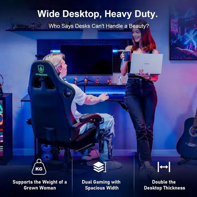 Alt view image 6 of 7 - GTRACING 55 Inch Gaming Desk, Computer Gamer Desk with Monitor Stand, Ergonomic Carbon Fiber Surface Gaming Table with Power Outlet and Mouse Pad for Home Office, RGB