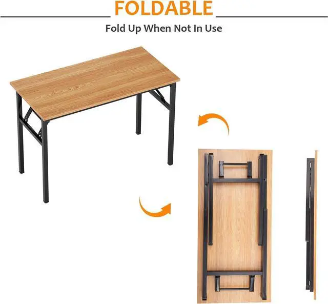Alt view image 6 of 7 - Small Computer Desk 31.5 inches Folding Table No Assembly Sturdy Small Writing Desk Folding Desk for Small Spaces, Teak Color Desktop and Black Steel Frame