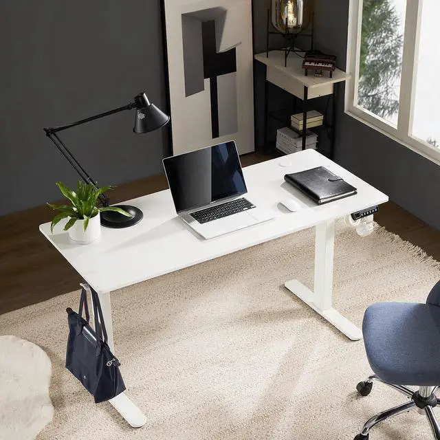 Alt view image 2 of 7 - Electric Standing Desk - 40 x 24 inch Adjustable Height Sit to Stand Up Desk with Splice Board, Rising Home Office Computer Table with 2 Hook and Wire Hole for Work
