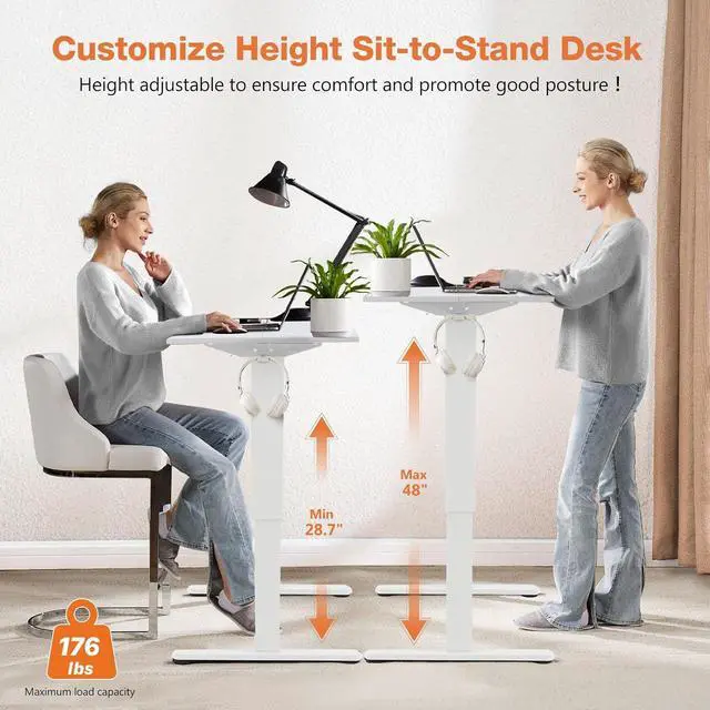 Alt view image 4 of 7 - Electric Standing Desk - 40 x 24 inch Adjustable Height Sit to Stand Up Desk with Splice Board, Rising Home Office Computer Table with 2 Hook and Wire Hole for Work