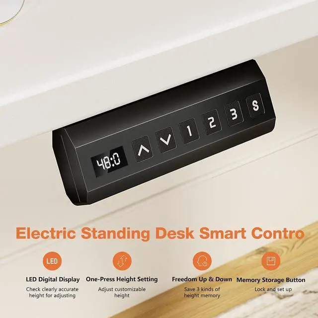 Alt view image 6 of 7 - Electric Standing Desk - 40 x 24 inch Adjustable Height Sit to Stand Up Desk with Splice Board, Rising Home Office Computer Table with 2 Hook and Wire Hole for Work