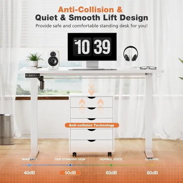 Alt view image 7 of 7 - Electric Standing Desk - 40 x 24 inch Adjustable Height Sit to Stand Up Desk with Splice Board, Rising Home Office Computer Table with 2 Hook and Wire Hole for Work