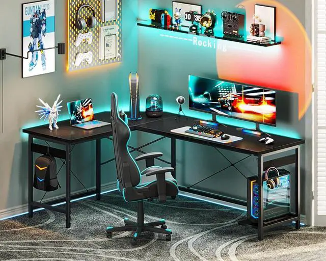 Alt view image 2 of 7 - 66" L Shaped Gaming Desk, Corner Computer Desk, Sturdy Home Office Computer Table, Writing Desk, Larger Gaming Desk Workstation, Black