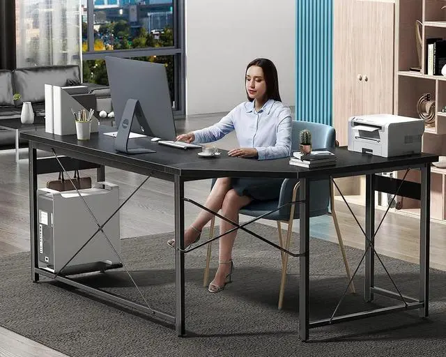 Alt view image 5 of 7 - 66" L Shaped Gaming Desk, Corner Computer Desk, Sturdy Home Office Computer Table, Writing Desk, Larger Gaming Desk Workstation, Black