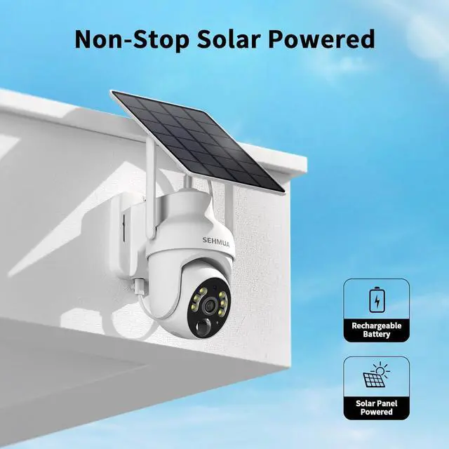 Alt view image 2 of 7 - 2K Solar Security Cameras Wireless Outdoor, 2 Pack 360° View PaTilt WiFi Security Camera Outside with Color Night Vision,Easy to Install, PIR Alarm, 2-Way Audio