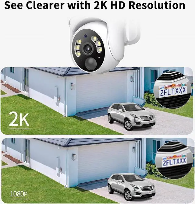 Alt view image 3 of 7 - 2K Solar Security Cameras Wireless Outdoor, 2 Pack 360° View PaTilt WiFi Security Camera Outside with Color Night Vision,Easy to Install, PIR Alarm, 2-Way Audio