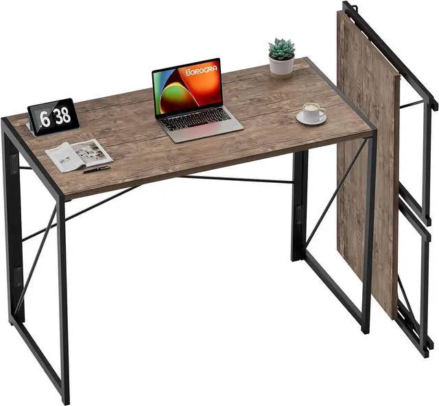 Main image of Coavas Folding Desk No Assembly Required, 39.4 inch Writing Computer Desk Space Saving Foldable Table Simple Home Office Desk,Brown